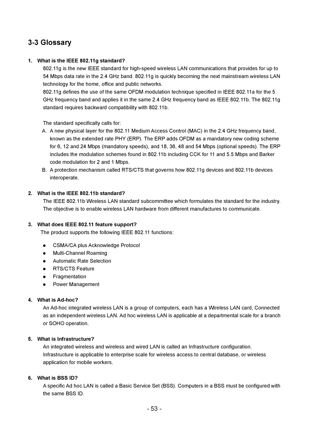 Edimax Technology LAN USB Adapter user manual Glossary, What is the Ieee 802.11g standard? 