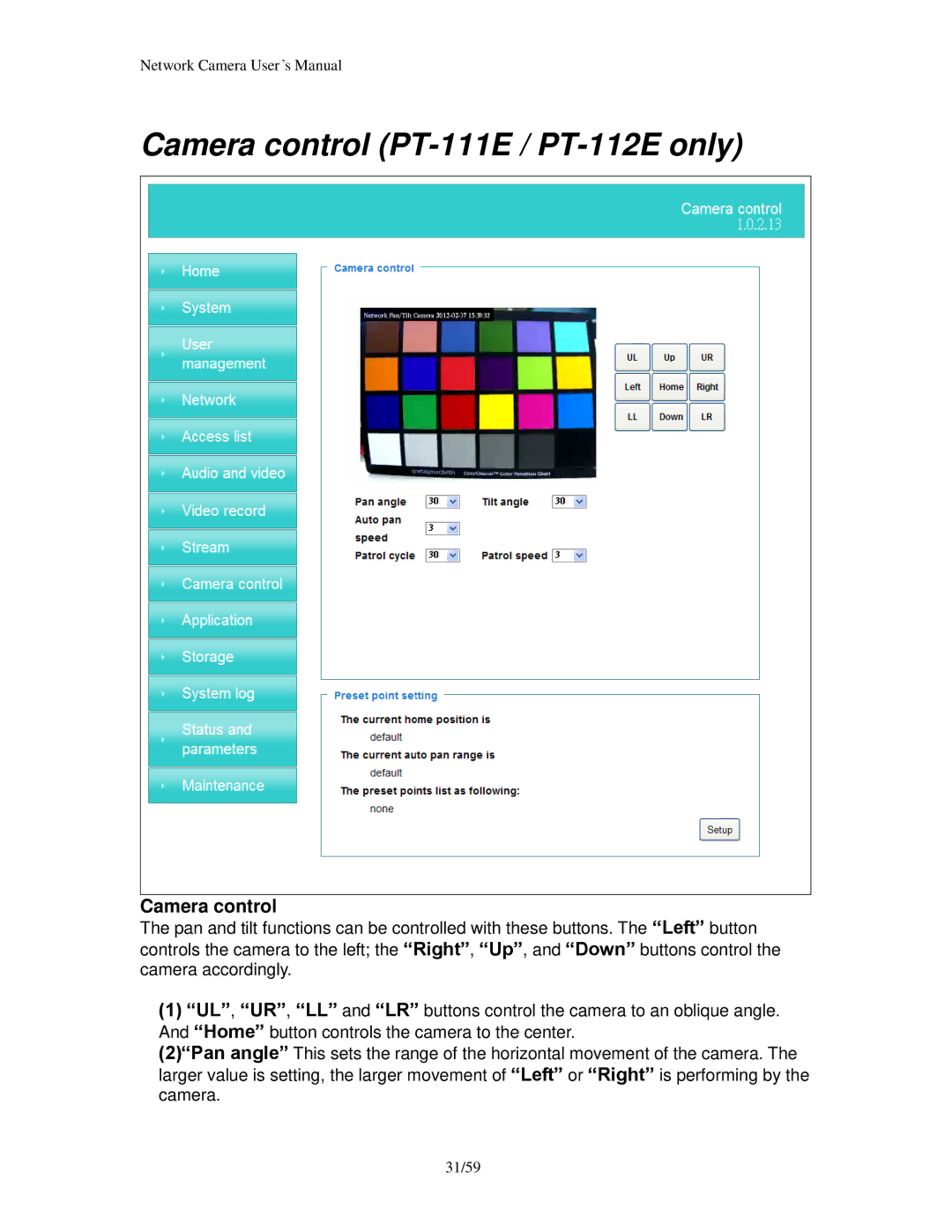 Edimax Technology PT-112E & MD-111E user manual Camera control PT-111E / PT-112E only 