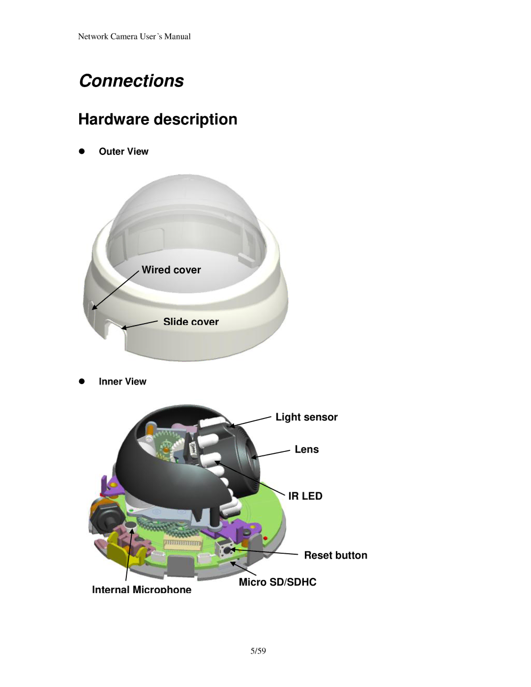 Edimax Technology PT-112E & MD-111E, PT-111E Connections, Wired cover Slide cover, Internal Microphone Light sensor Lens 