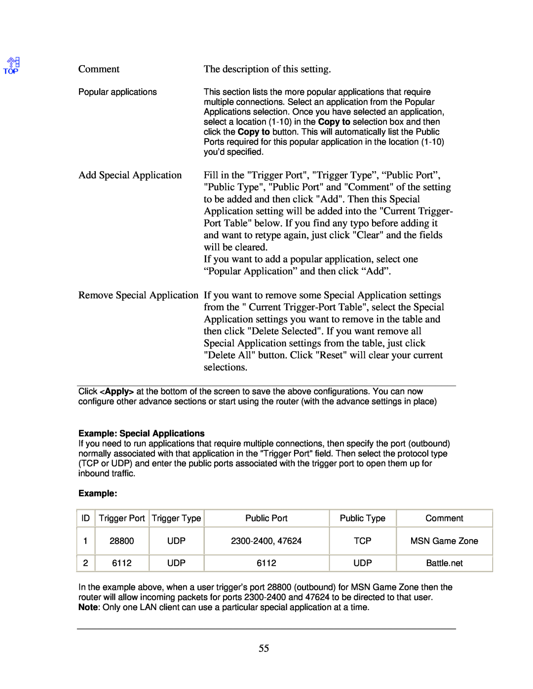 Edimax Technology Multi-Homing Broadband Router manual Example Special Applications 