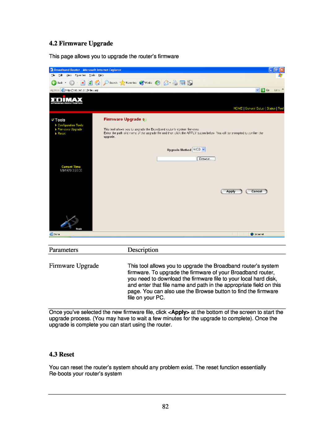 Edimax Technology Multi-Homing Broadband Router manual Reset, Firmware Upgrade 