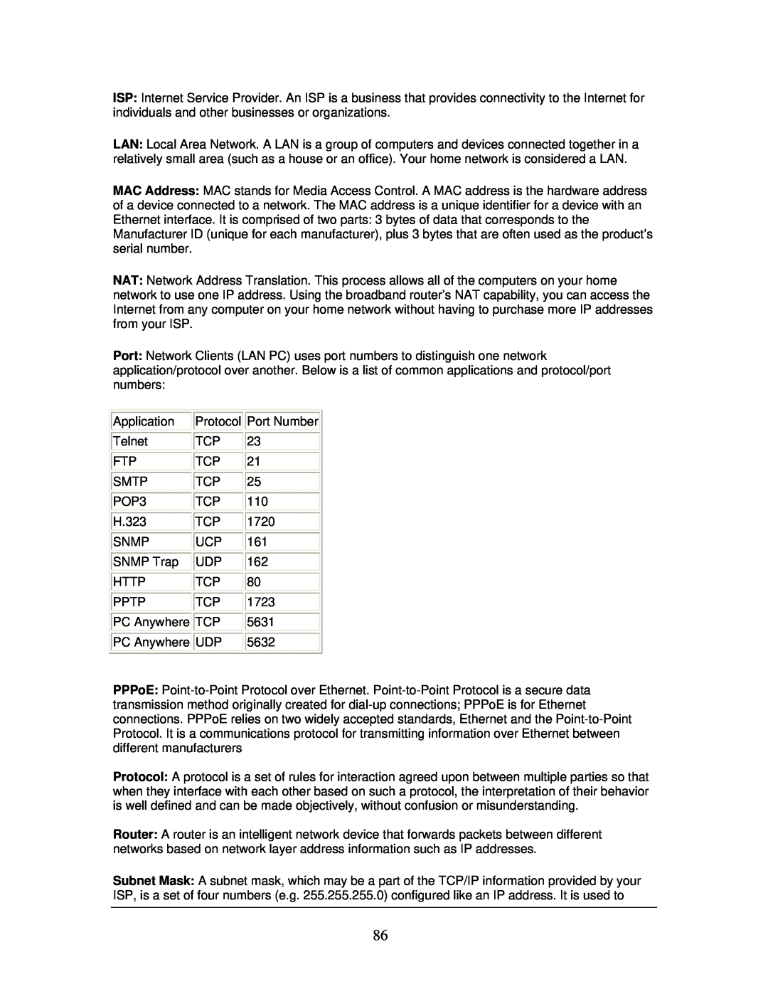 Edimax Technology Multi-Homing Broadband Router Application, Protocol, Port Number, Telnet, Smtp, POP3, H.323, 1720, Snmp 