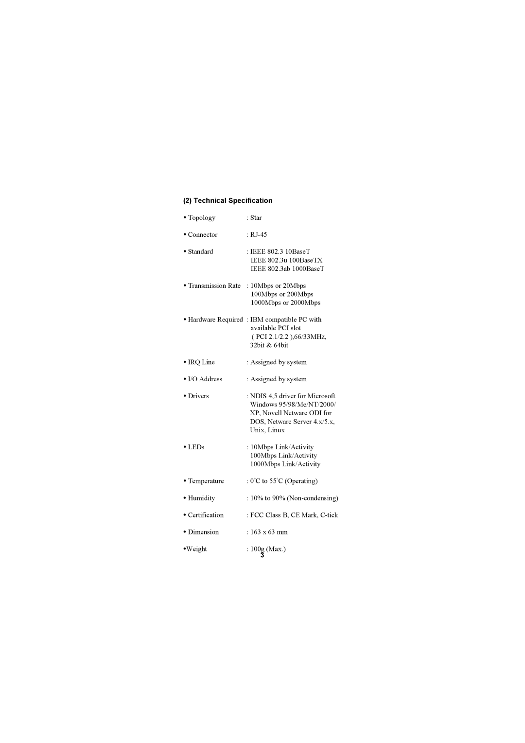 Edimax Technology N-9210TX-64 user manual Technical Specification 