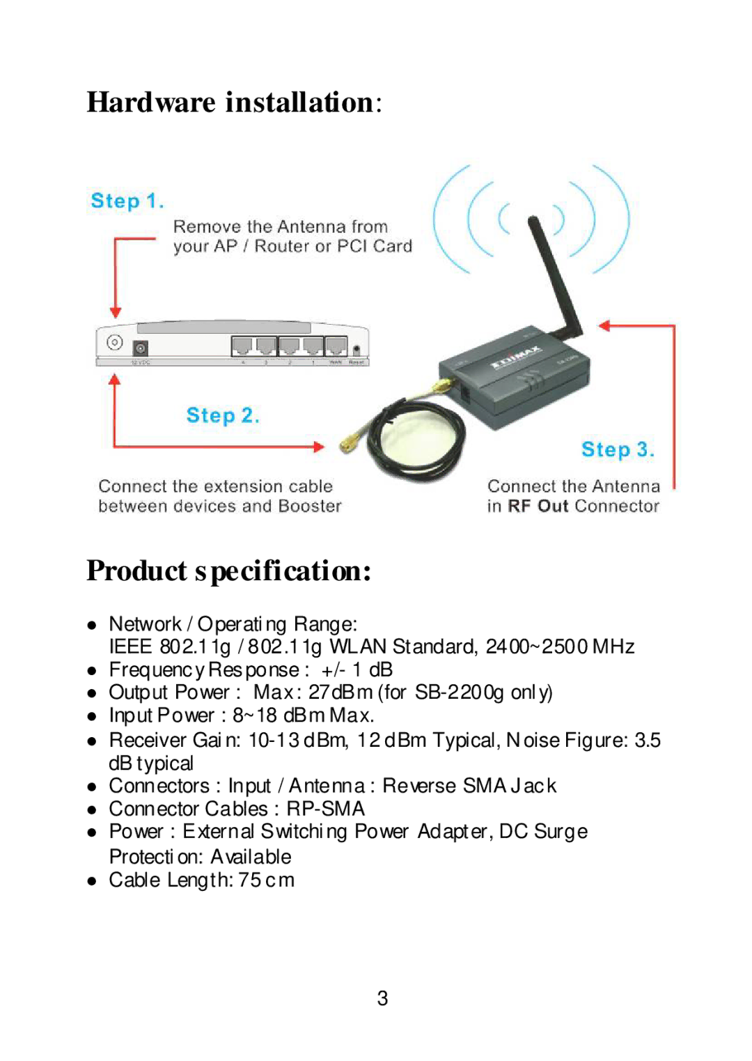 Edimax Technology Network Router user manual Hardware installation Product specification 