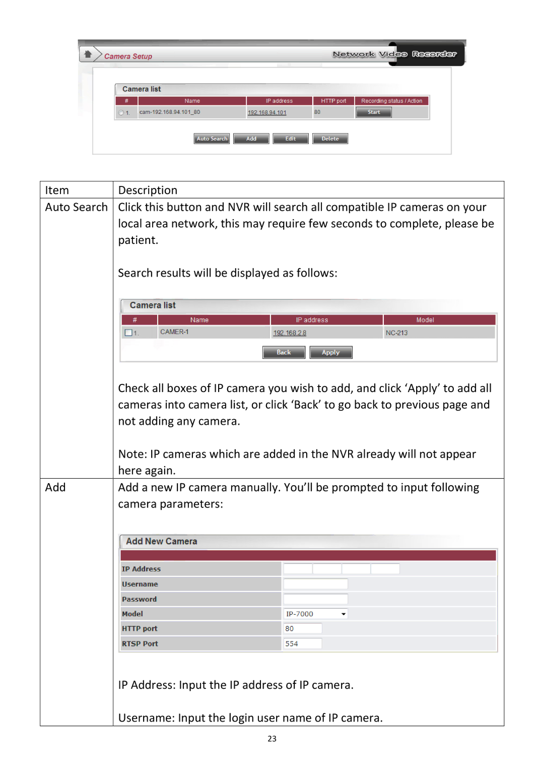 Edimax Technology NVR-4 manual Patient, Search results will be displayed as follows, Not adding any camera, Here again, Add 