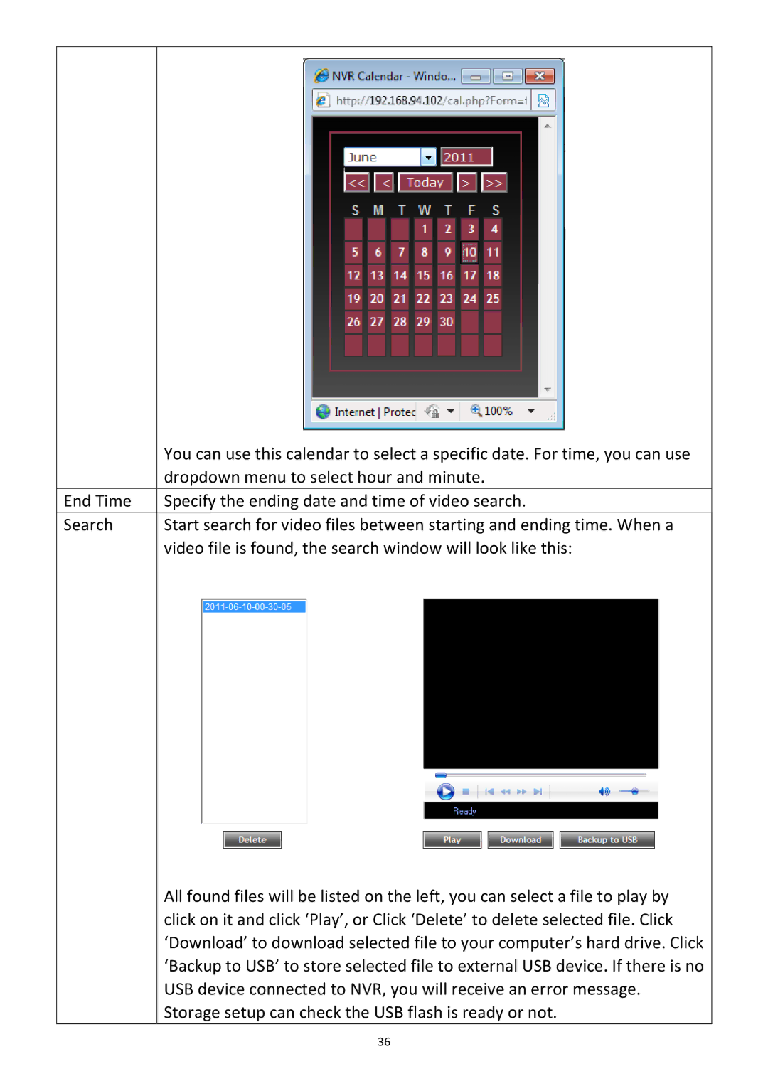 Edimax Technology NVR-4 manual Dropdown menu to select hour and minute 