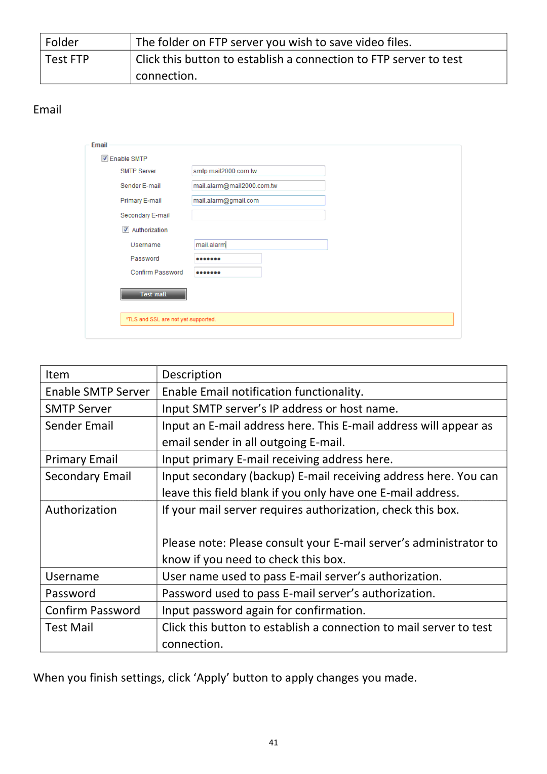 Edimax Technology NVR-4 manual Enable Email notification functionality, Email sender in all outgoing E-mail 