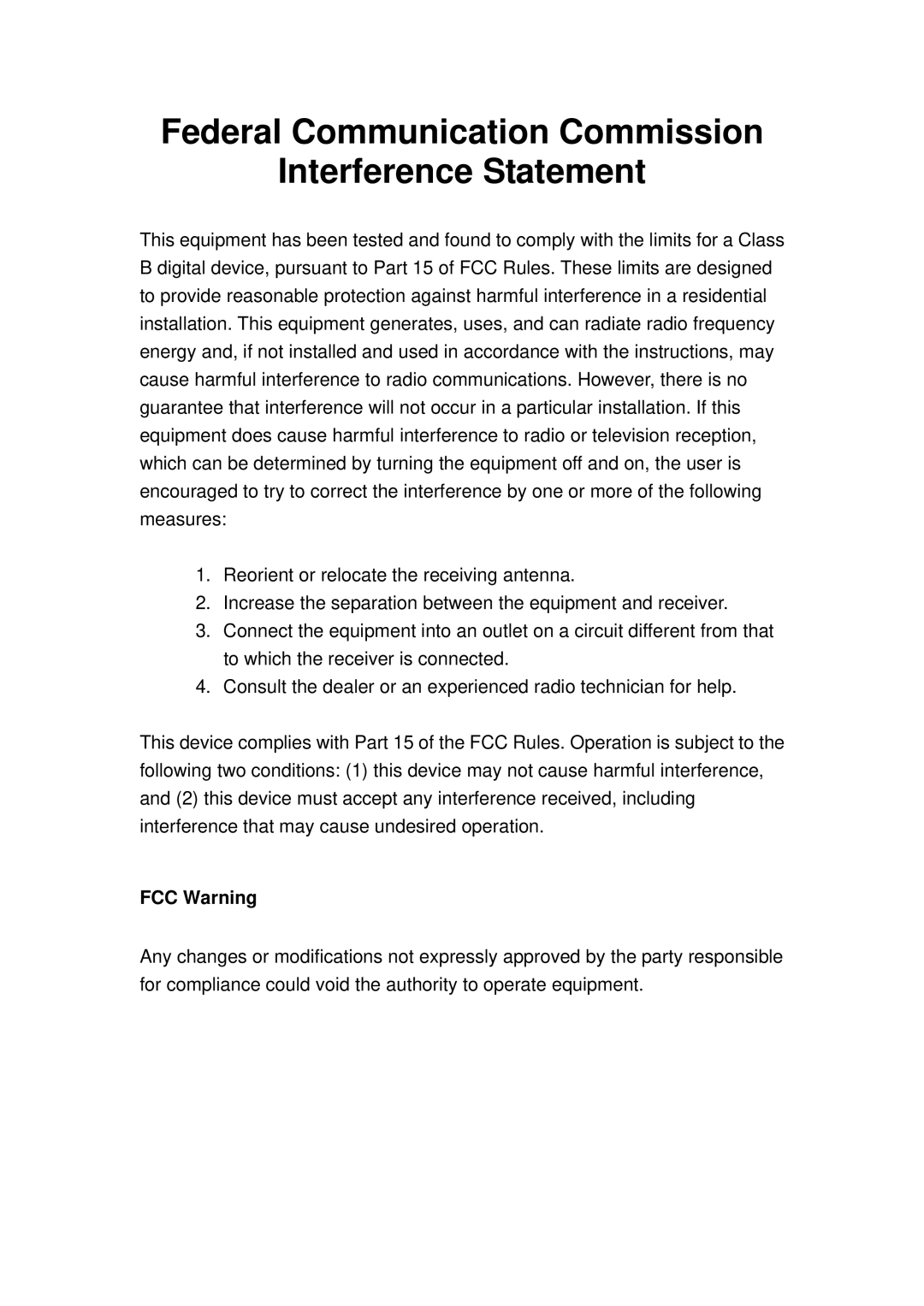 Edimax Technology PS-1206MFG manual Federal Communication Commission Interference Statement, FCC Warning 