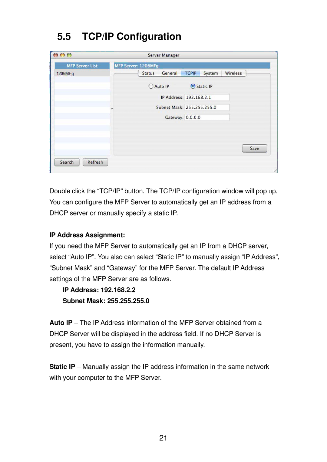 Edimax Technology PS-1206MFG manual TCP/IP Configuration, IP Address Assignment, IP Address Subnet Mask 