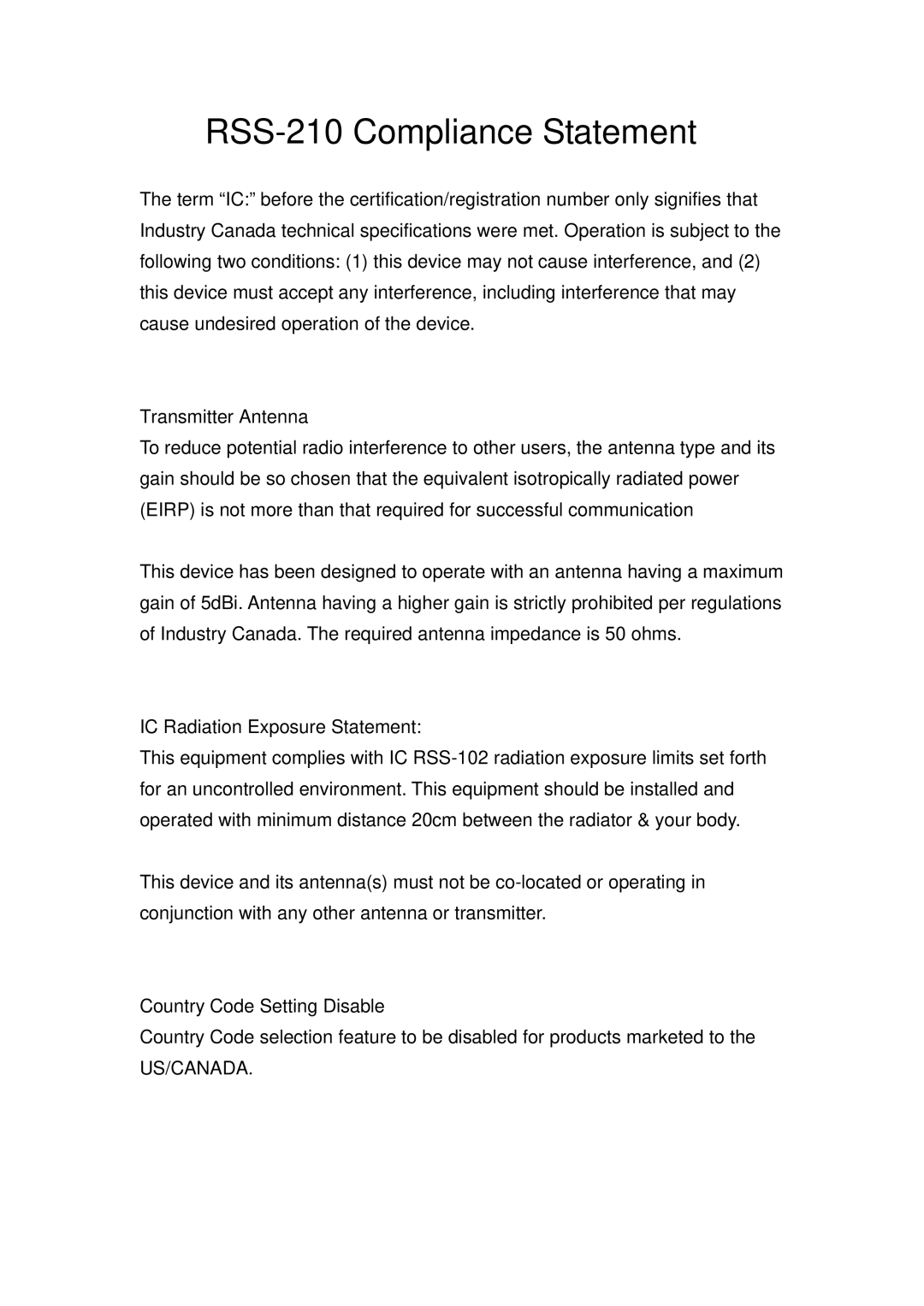 Edimax Technology PS-1206MFG manual RSS-210 Compliance Statement, Transmitter Antenna, IC Radiation Exposure Statement 