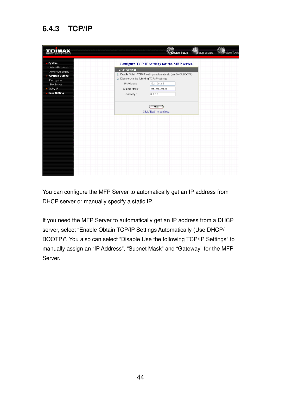 Edimax Technology PS-1206MFG manual 3 TCP/IP 