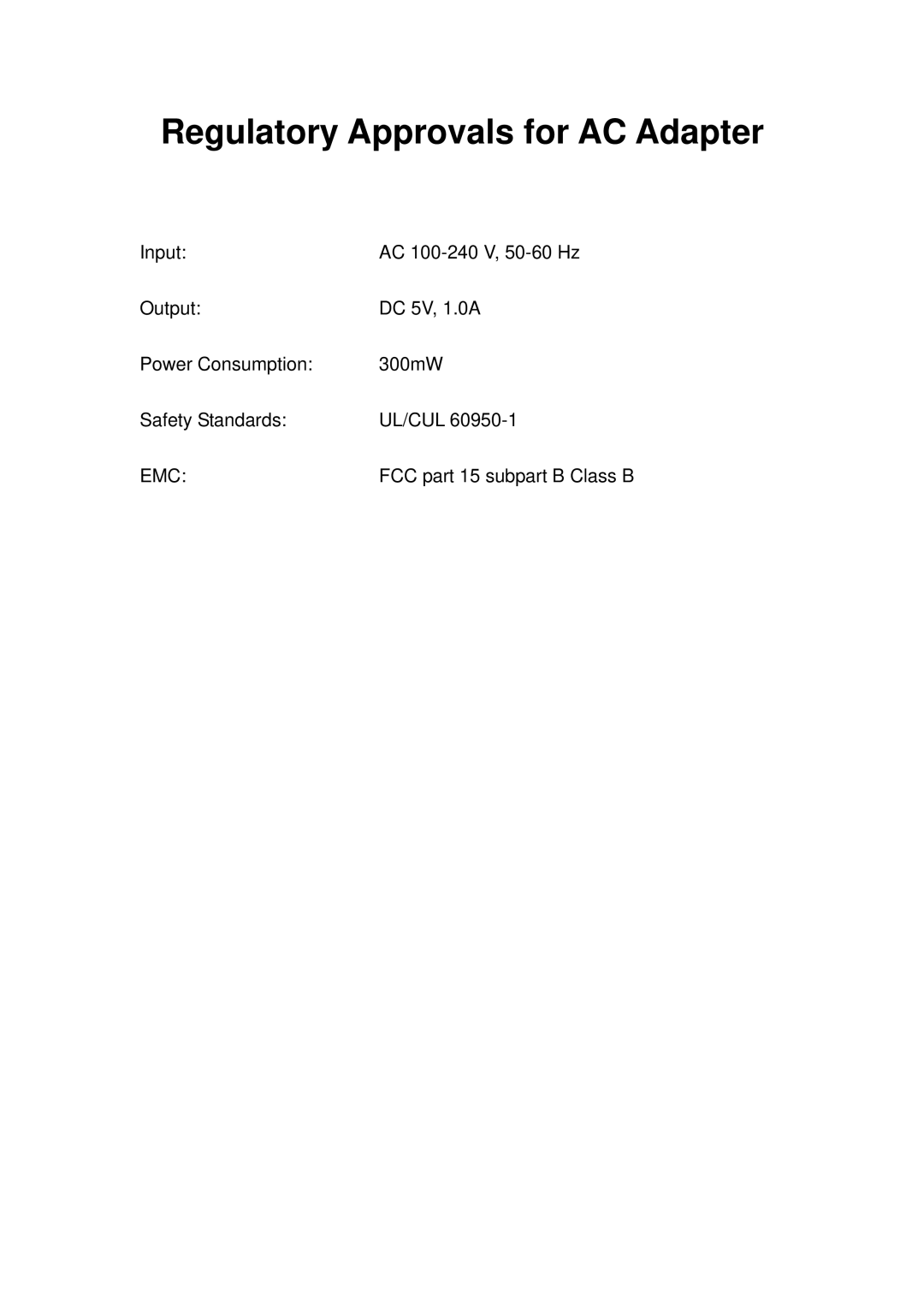 Edimax Technology PS-1206MFG manual Regulatory Approvals for AC Adapter 