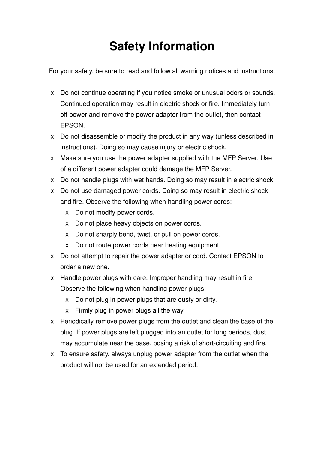 Edimax Technology PS-1206MFG manual Safety Information, Epson 