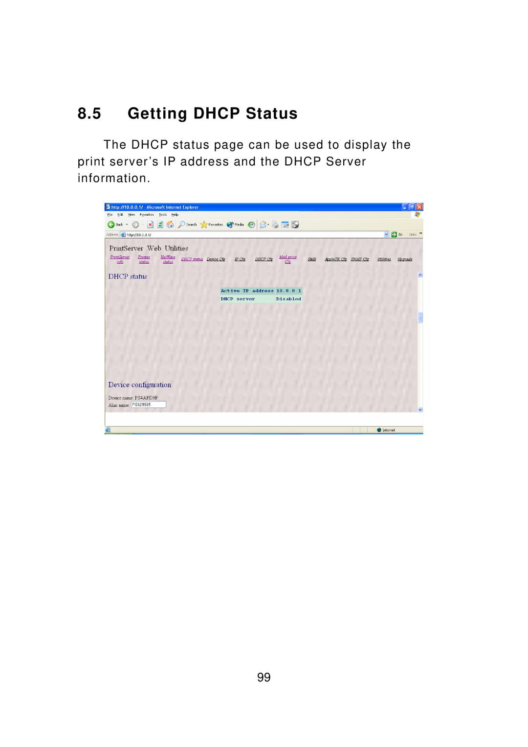 Edimax Technology PS-3103P manual Getting Dhcp Status 