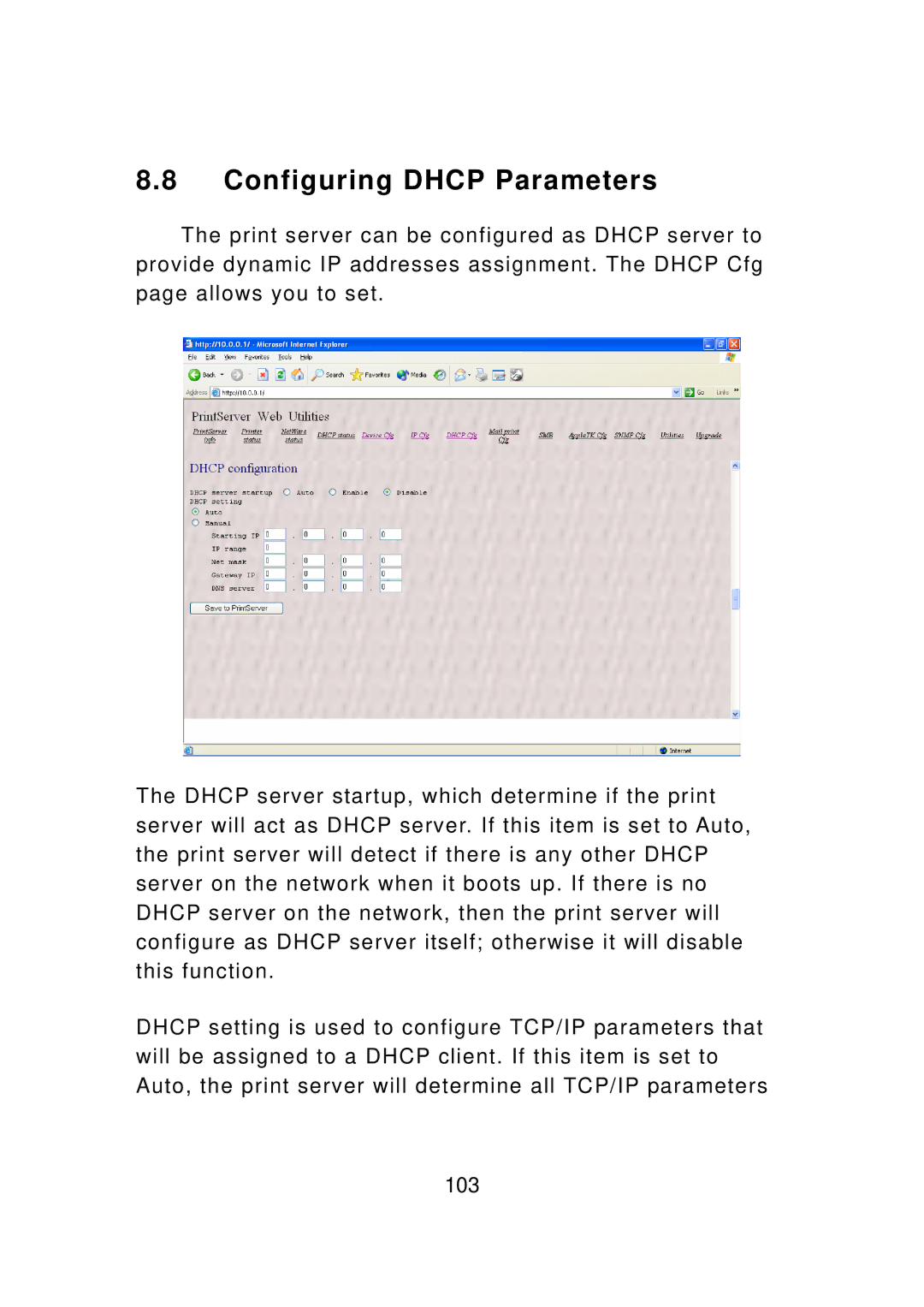 Edimax Technology PS-3103P manual Configuring Dhcp Parameters 