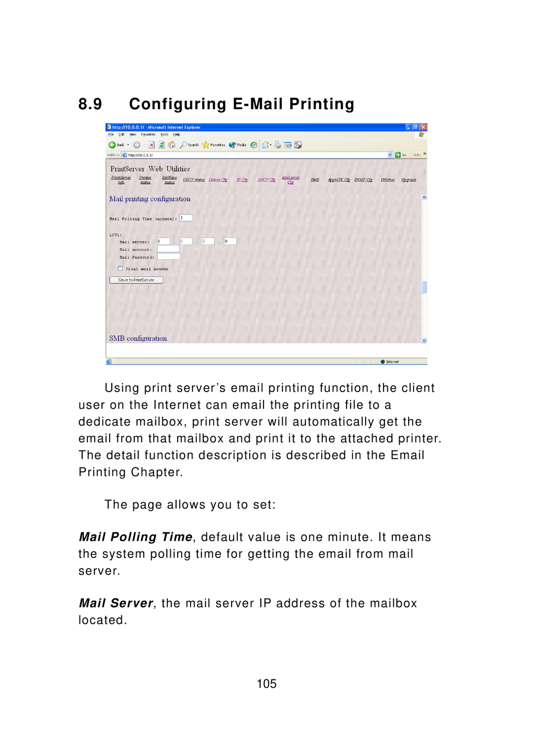 Edimax Technology PS-3103P manual Configuring E-Mail Printing 