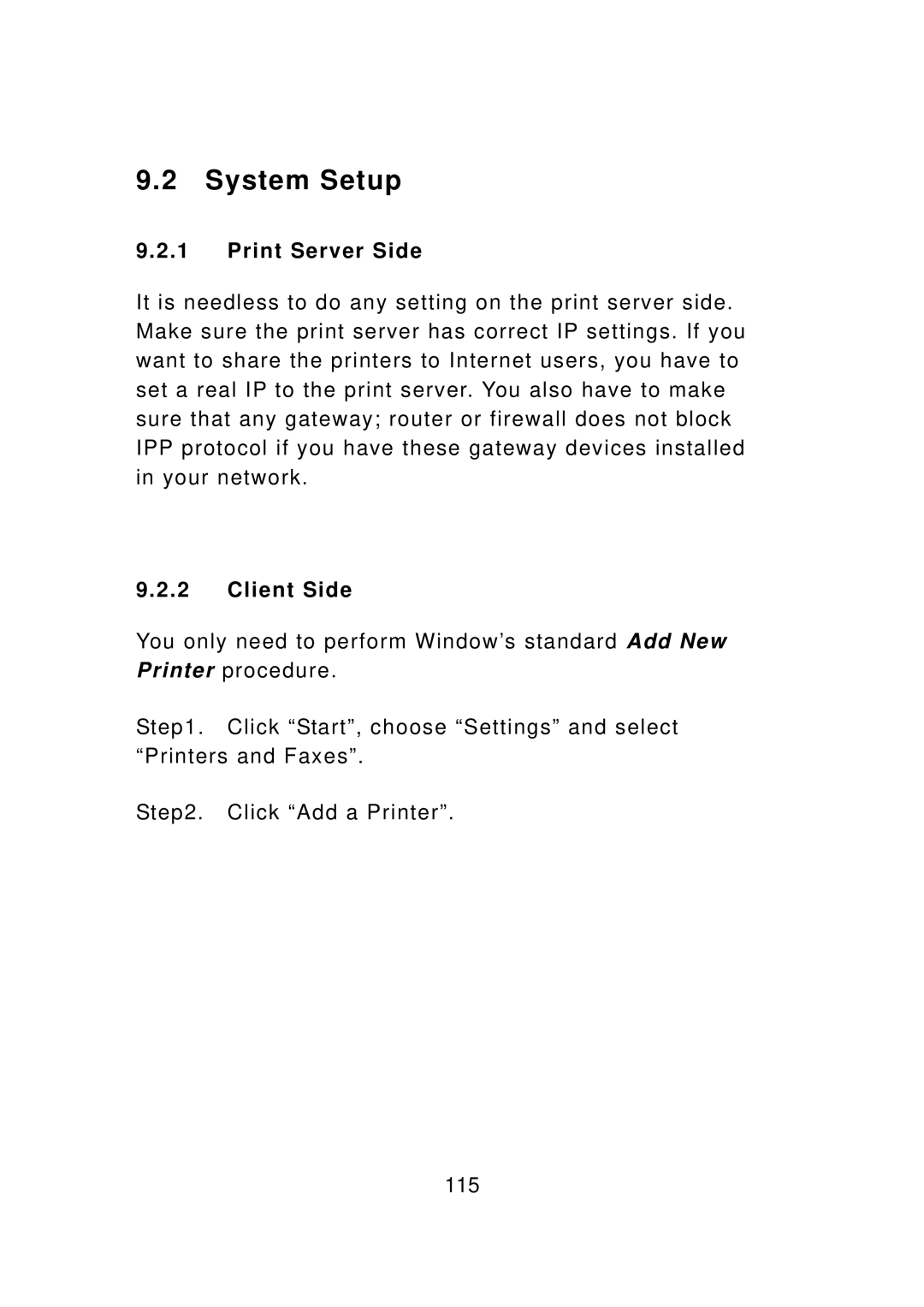 Edimax Technology PS-3103P manual System Setup, Print Server Side, Client Side 