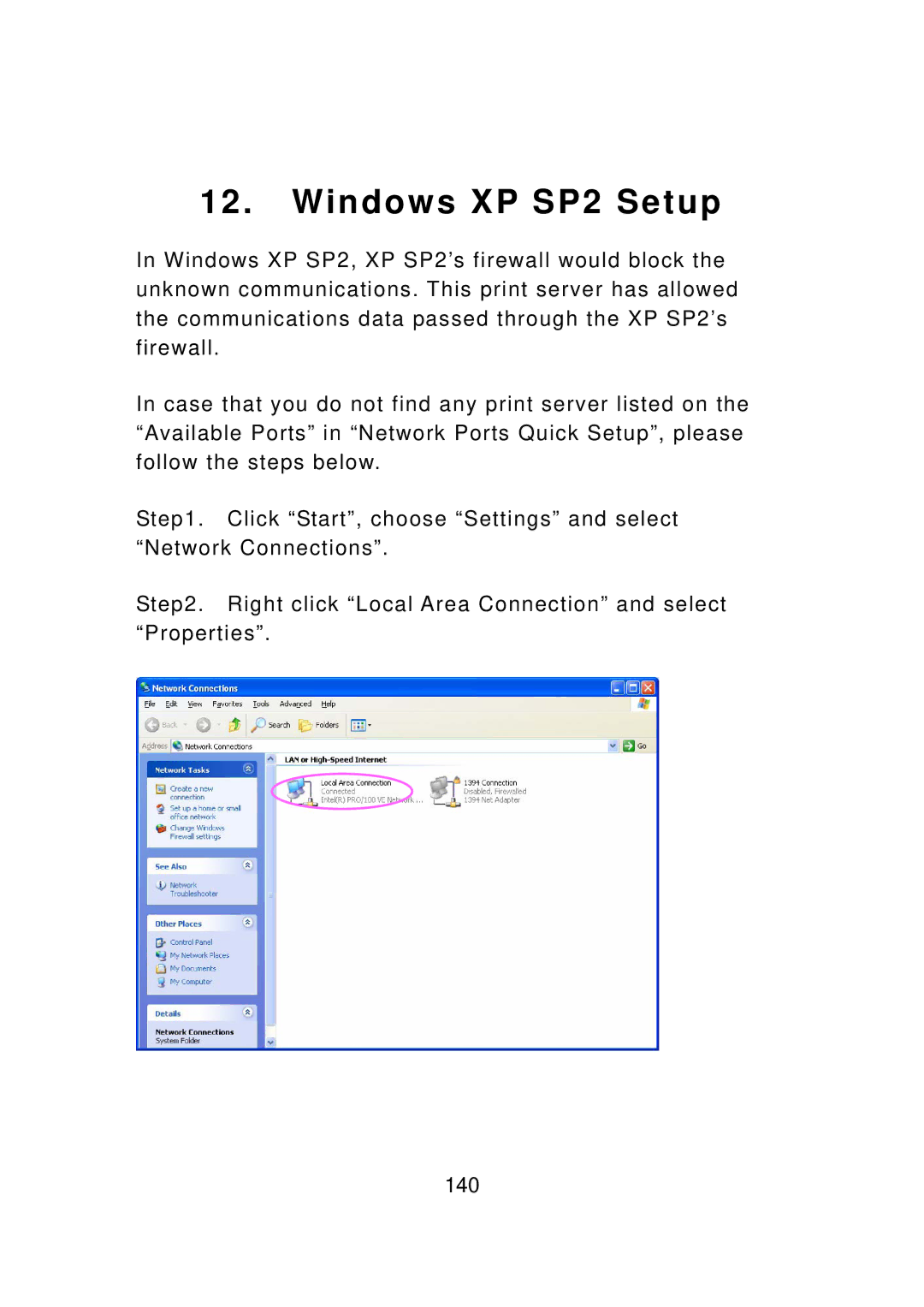 Edimax Technology PS-3103P manual Windows XP SP2 Setup 