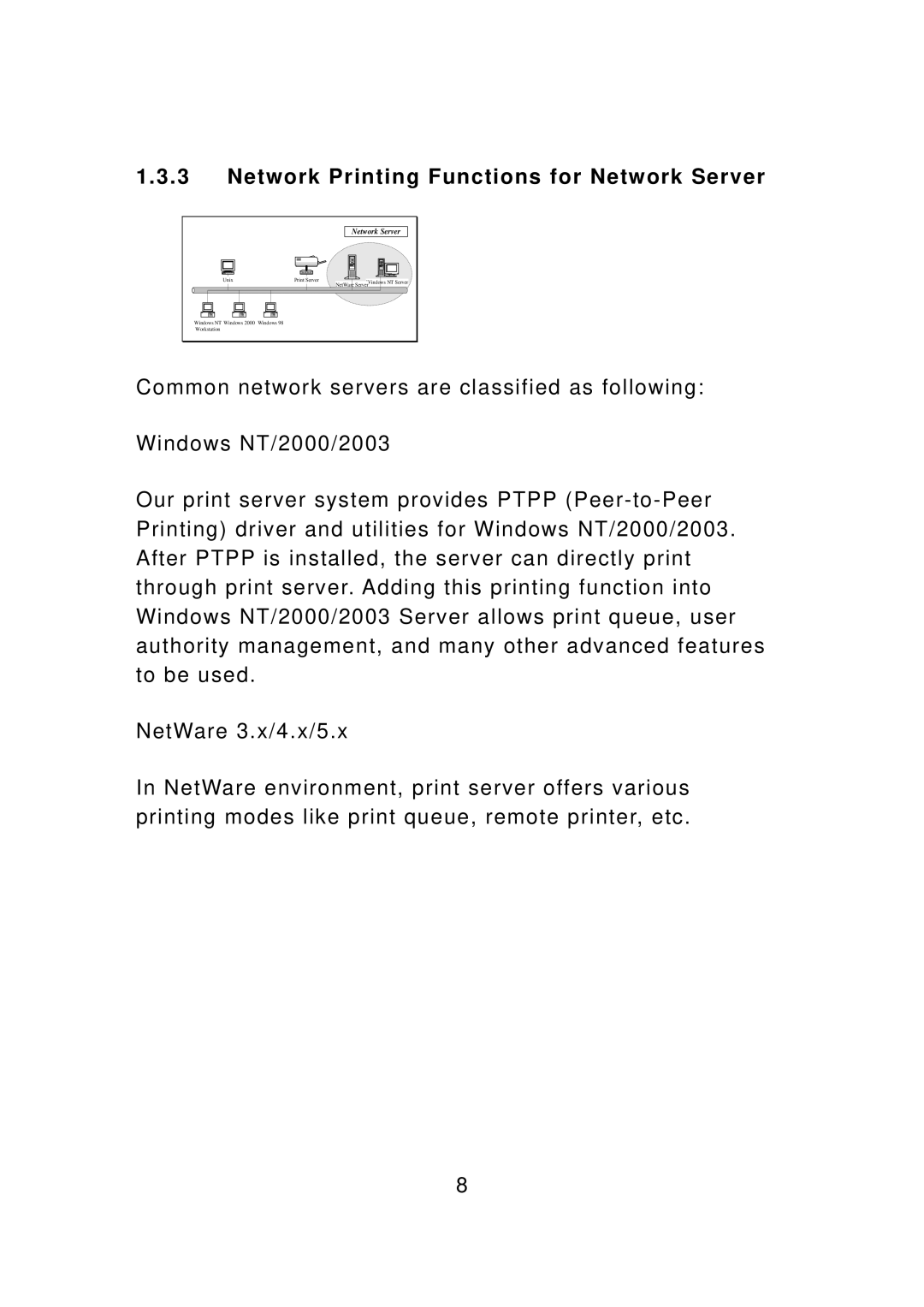 Edimax Technology PS-3103P manual Network Printing Functions for Network Server 