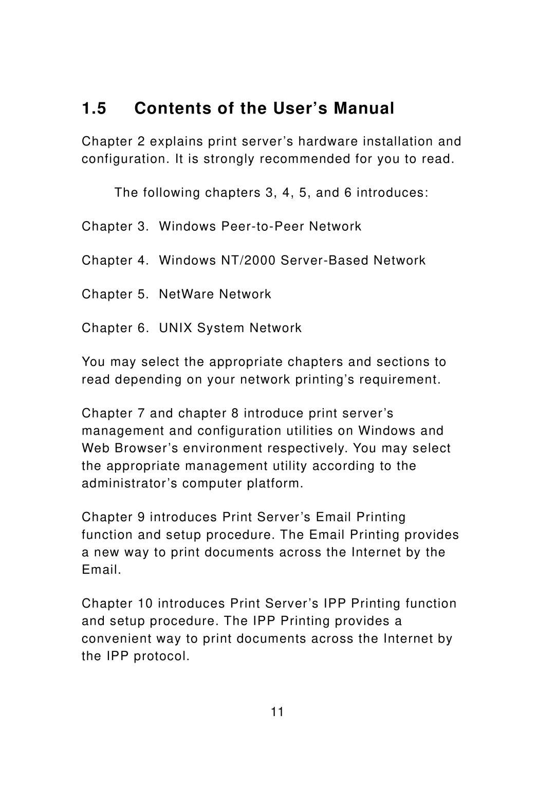 Edimax Technology PS-3103P manual Contents of the User’s Manual 