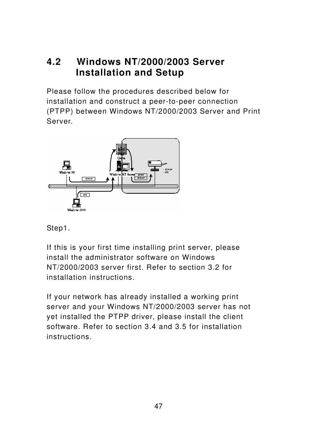 Edimax Technology PS-3103P manual Windows NT/2000/2003 Server Installation and Setup 