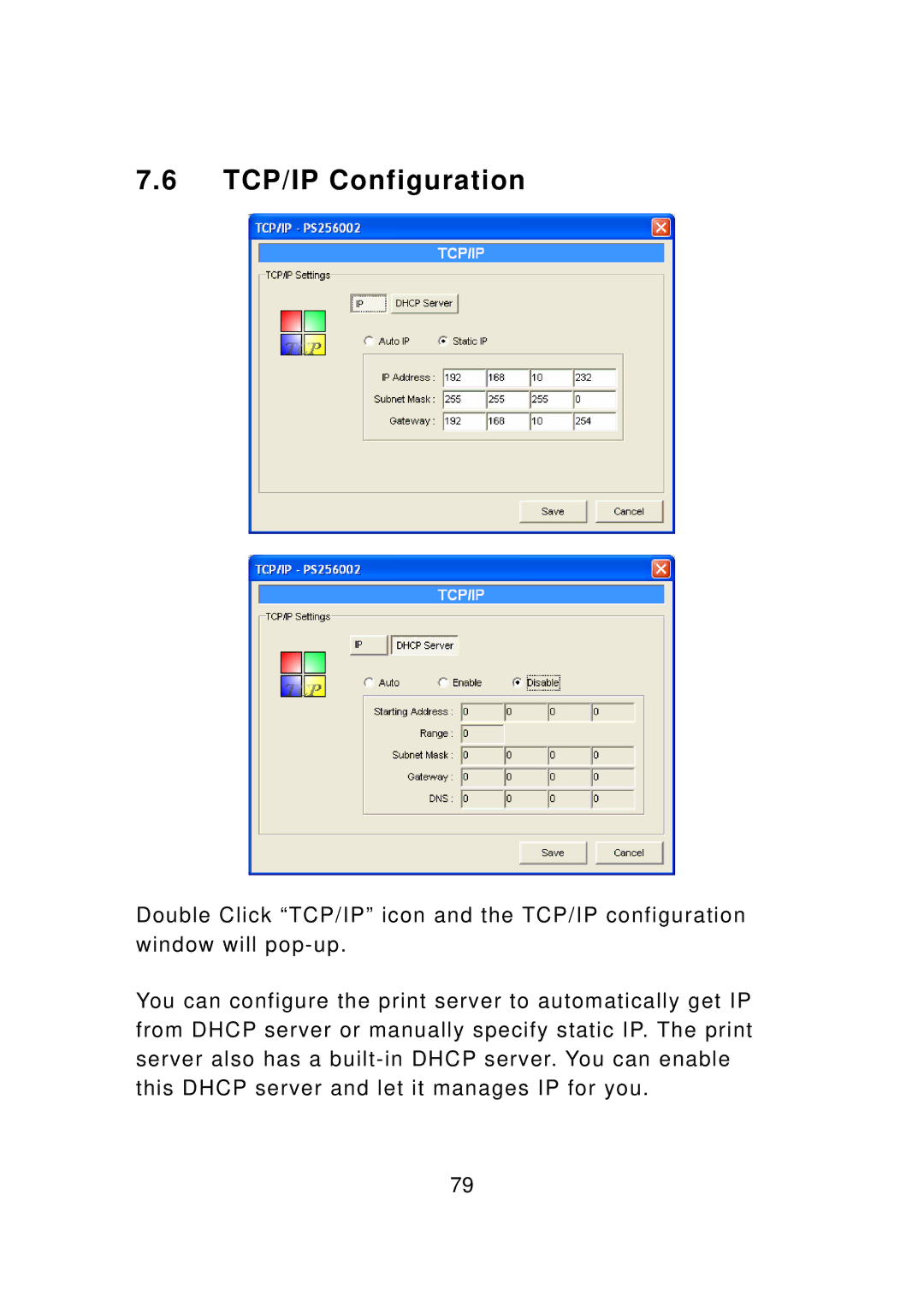 Edimax Technology PS-3103P manual TCP/IP Configuration 