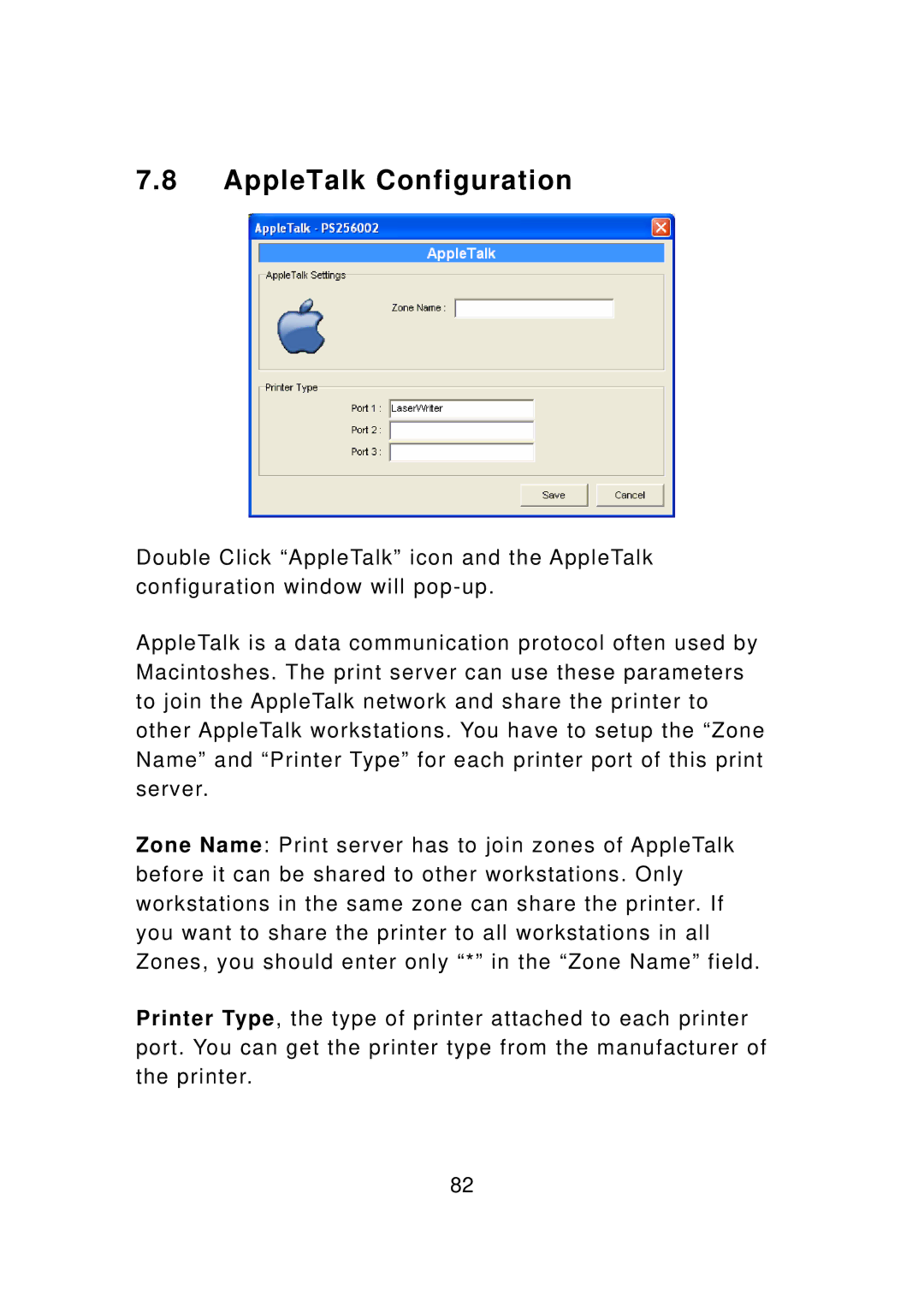 Edimax Technology PS-3103P manual AppleTalk Configuration 