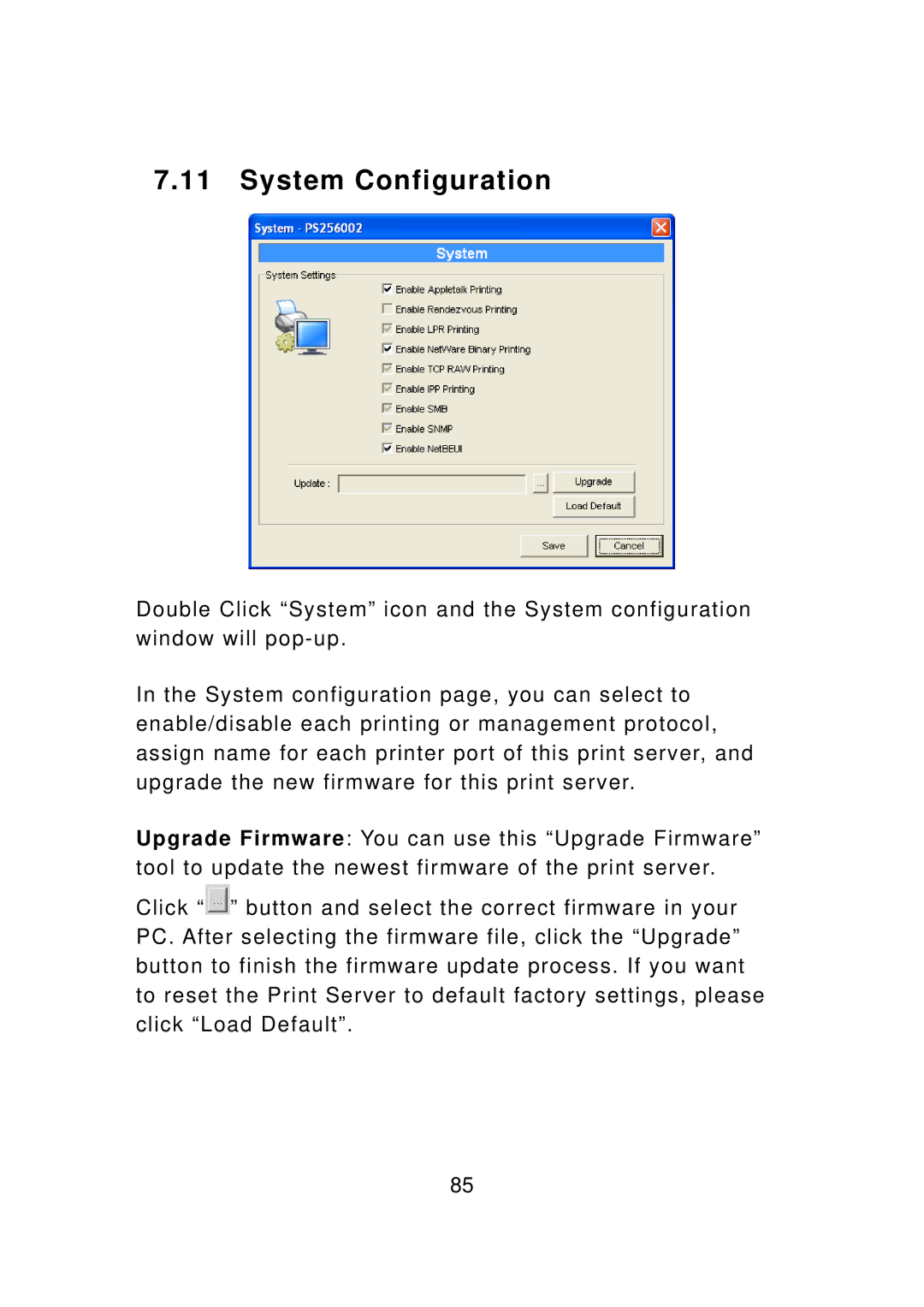 Edimax Technology PS-3103P manual System Configuration 