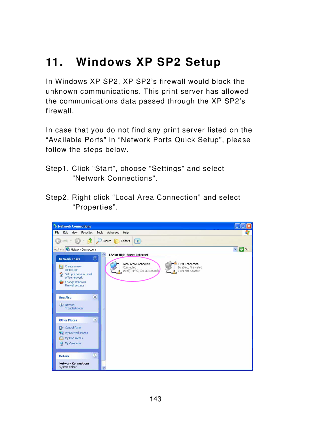 Edimax Technology PS-3207UWg, PS-1207U, PS-1208UWg, PS-1206UWg, PS-1206PWg manual Windows XP SP2 Setup 