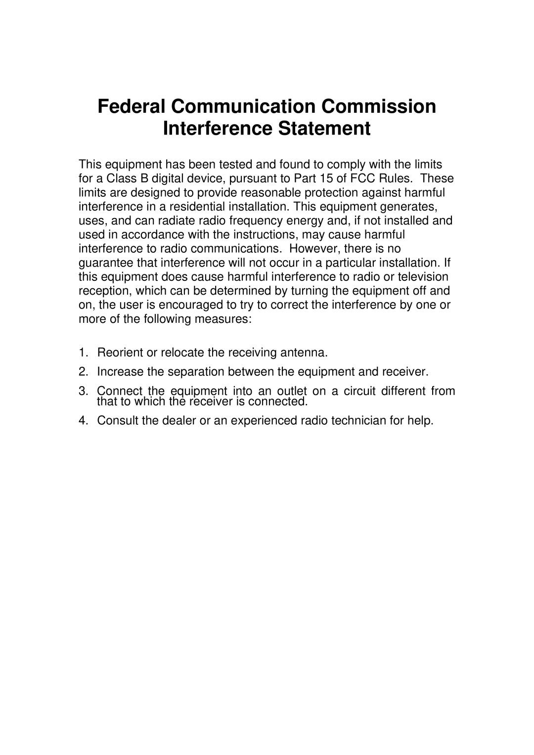 Edimax Technology PS-1208UWg, PS-3207UWg, PS-1207U, PS-1206U manual Federal Communication Commission Interference Statement 