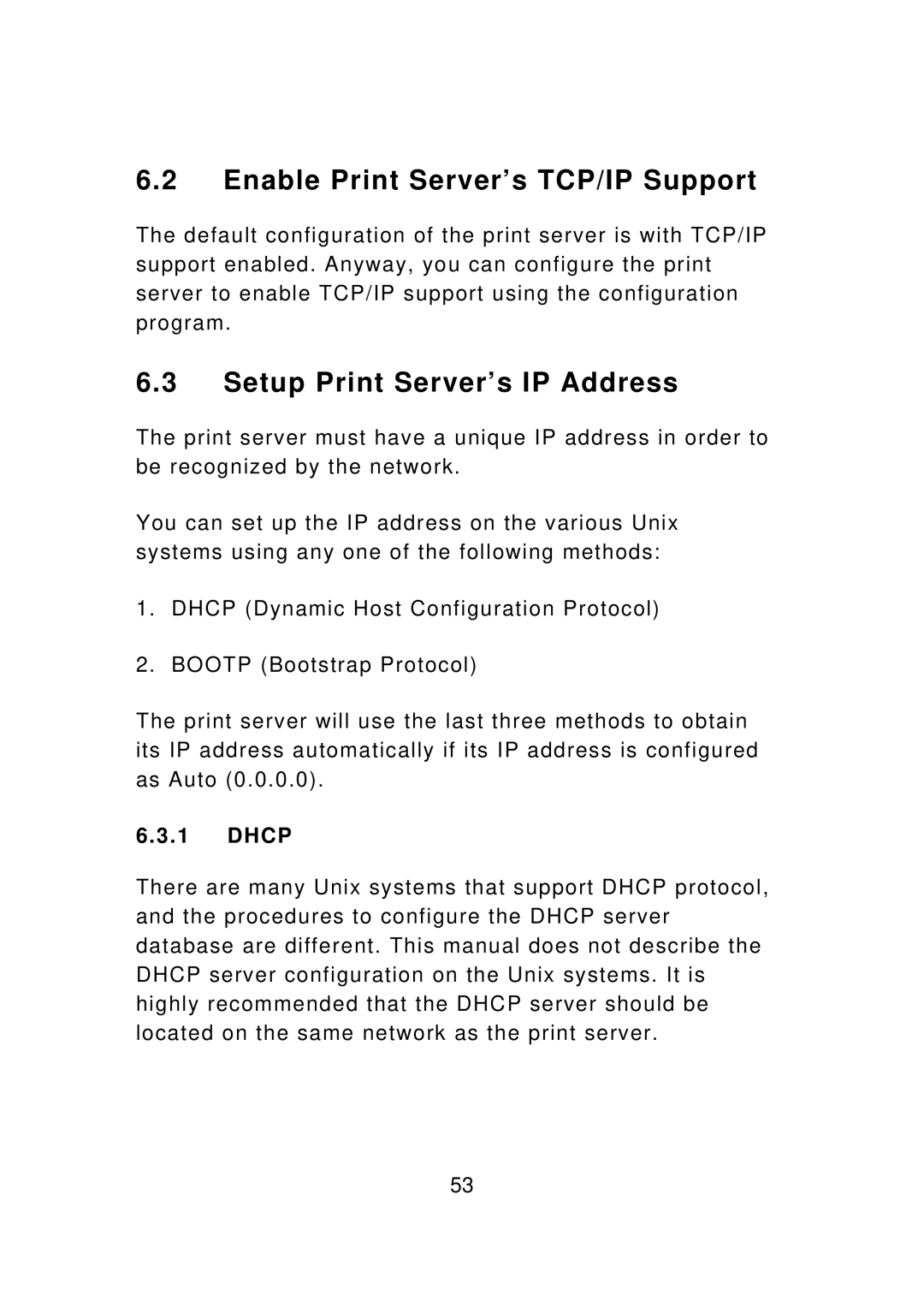 Edimax Technology PS-1206PWg, PS-3207UWg manual Enable Print Server’s TCP/IP Support, Setup Print Server’s IP Address, Dhcp 