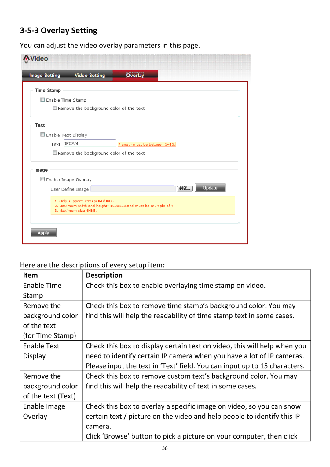 Edimax Technology PT-31W user manual Overlay Setting 