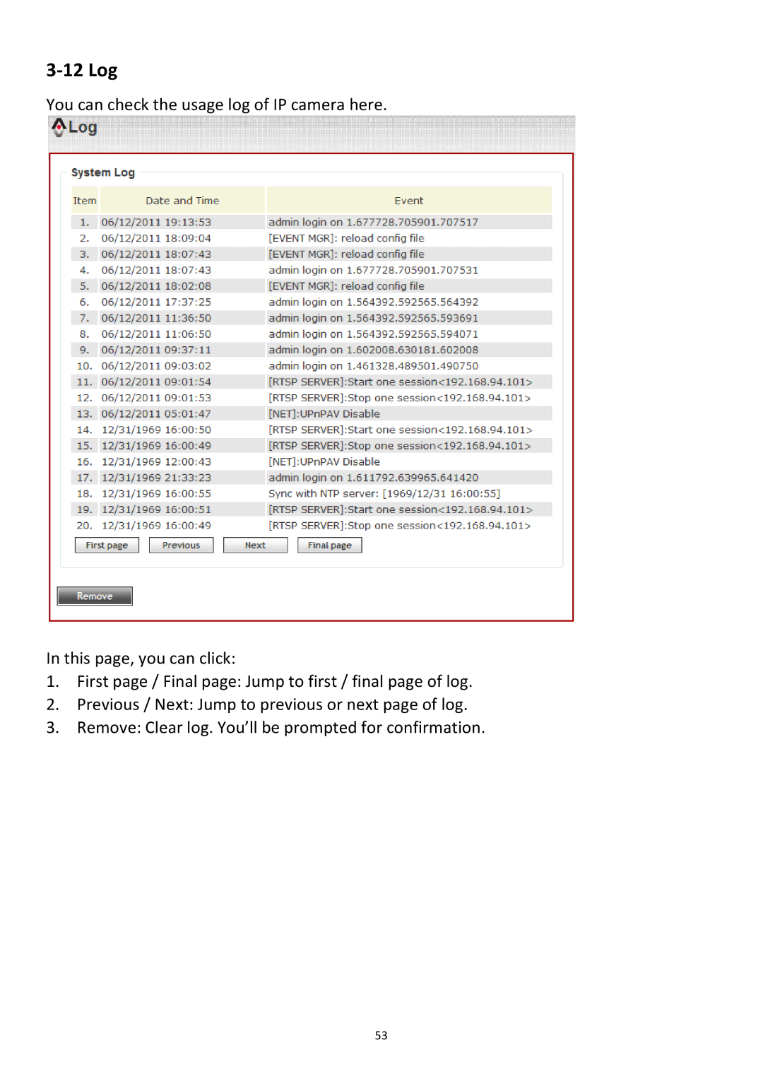 Edimax Technology PT-31W user manual 12 Log 