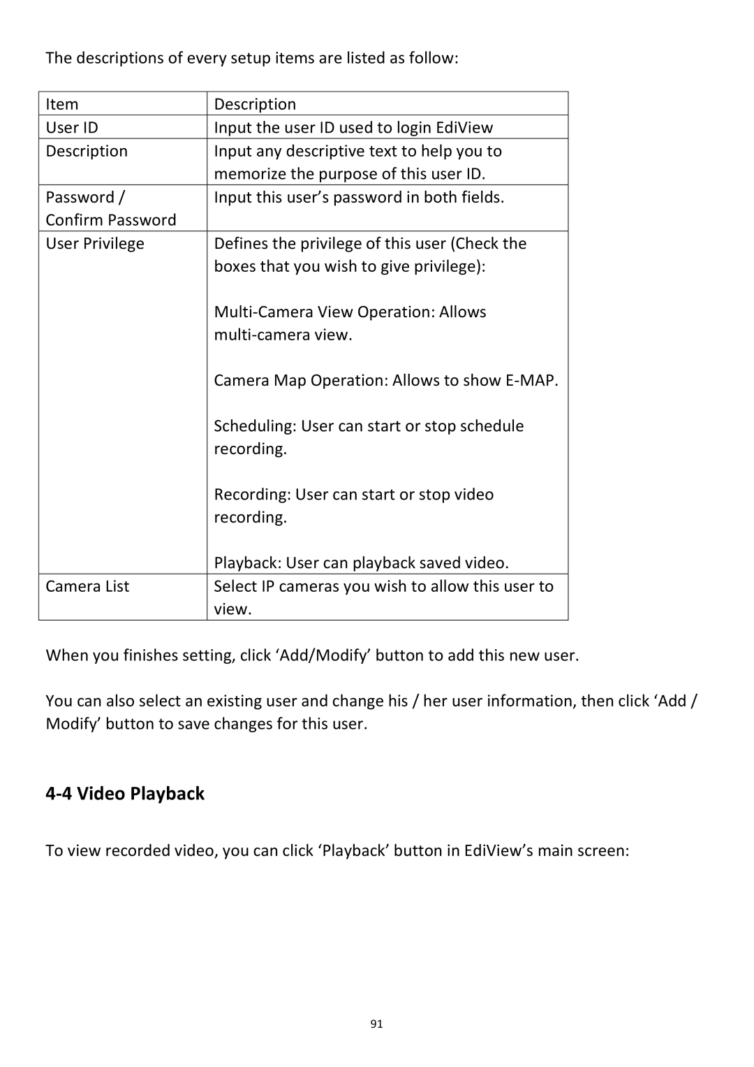 Edimax Technology PT-31W user manual Video Playback 