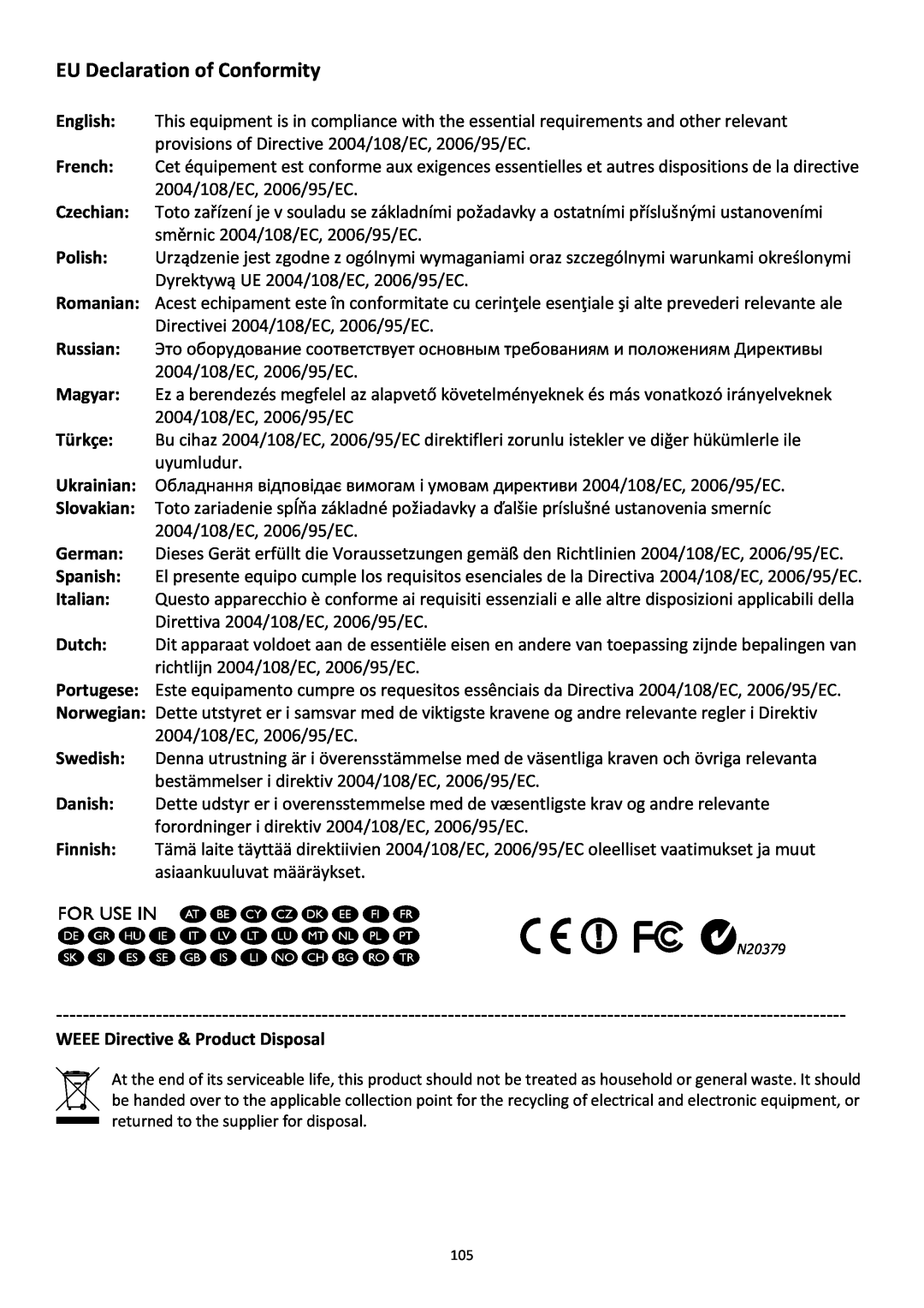 Edimax Technology PT-31W user manual EU Declaration of Conformity, WEEE Directive & Product Disposal 