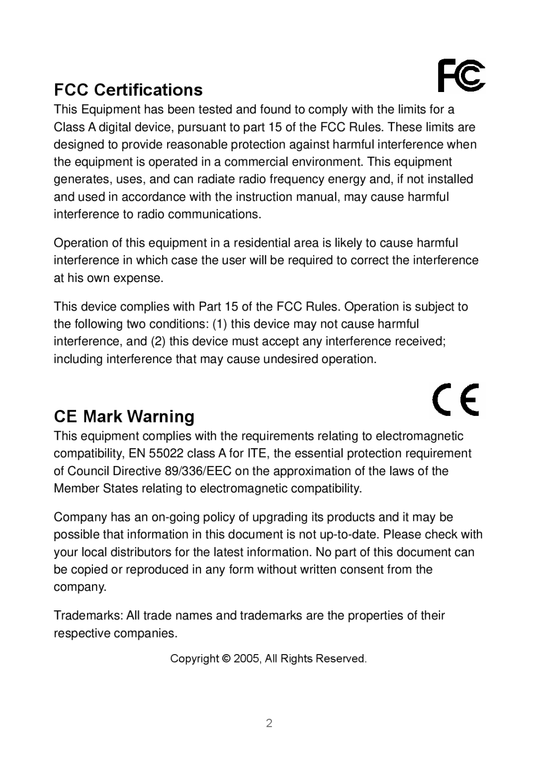 Edimax Technology Rackmount Fast Ethernet Switch manual FCC Certifications, CE Mark Warning 