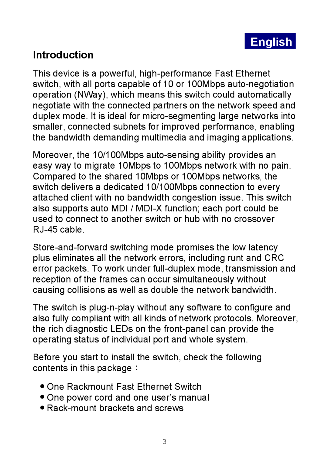 Edimax Technology Rackmount Fast Ethernet Switch manual English, Introduction 