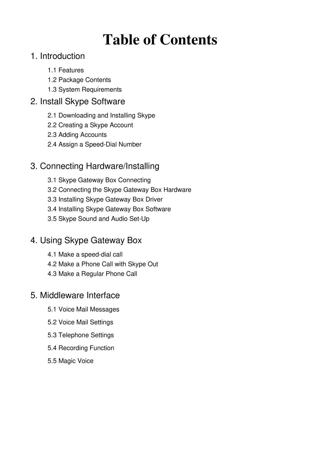 Edimax Technology VO-4500SK V2.0 user manual Table of Contents 