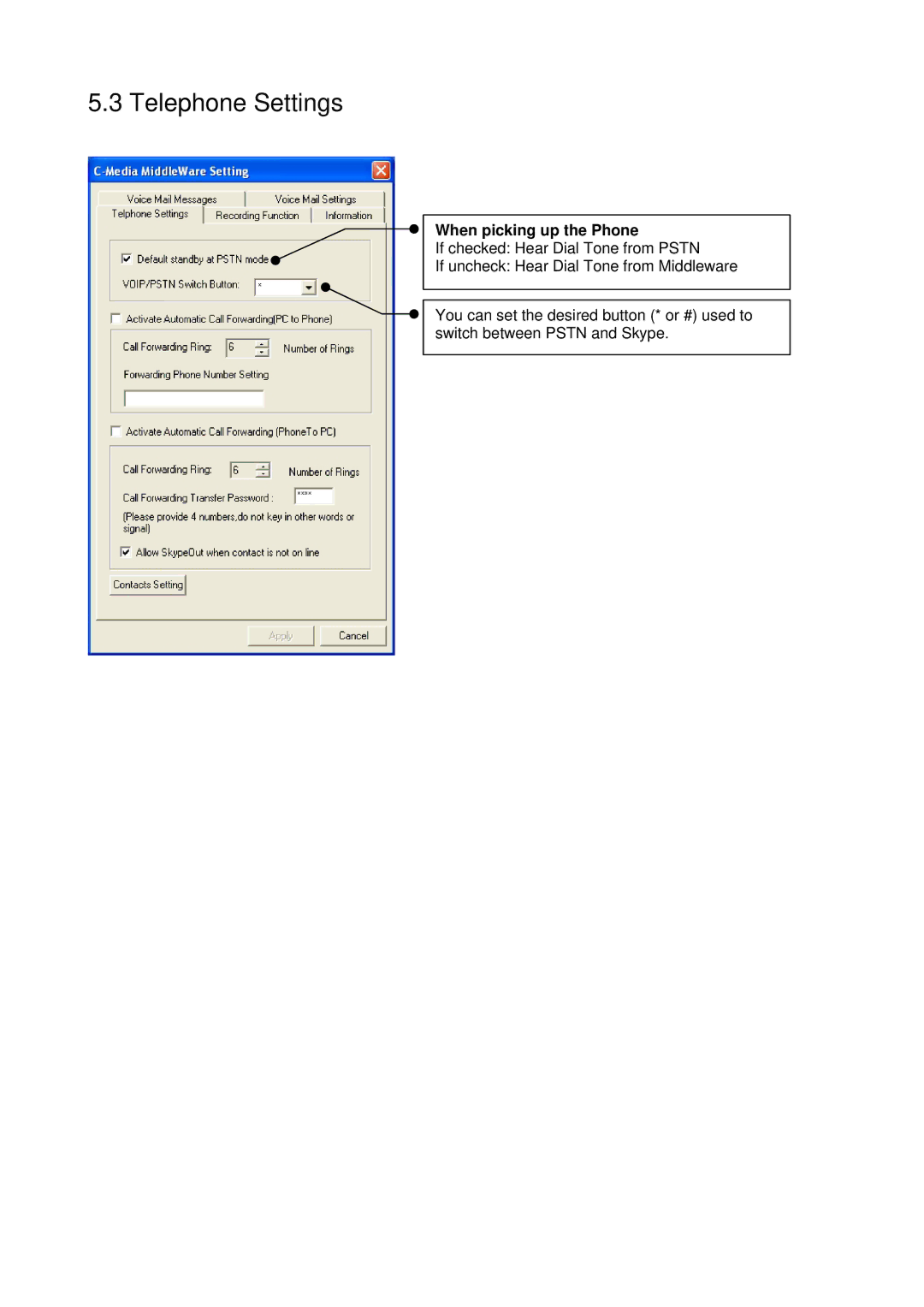 Edimax Technology VO-4500SK V2.0 user manual Telephone Settings, When picking up the Phone 