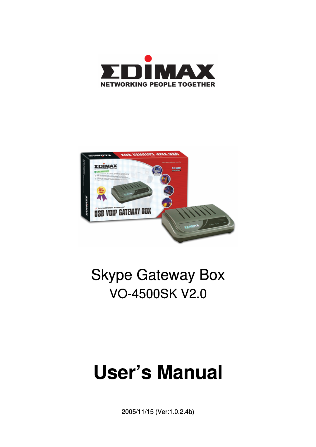 Edimax Technology VO-4500SK V2.0 user manual User’s Manual, Skype Gateway Box 