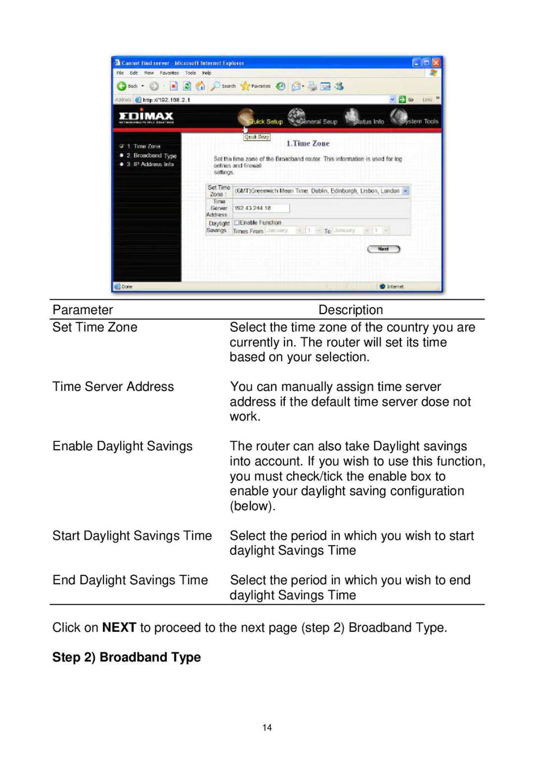 Edimax Technology Wireless Broadband Router manual Broadband Type 