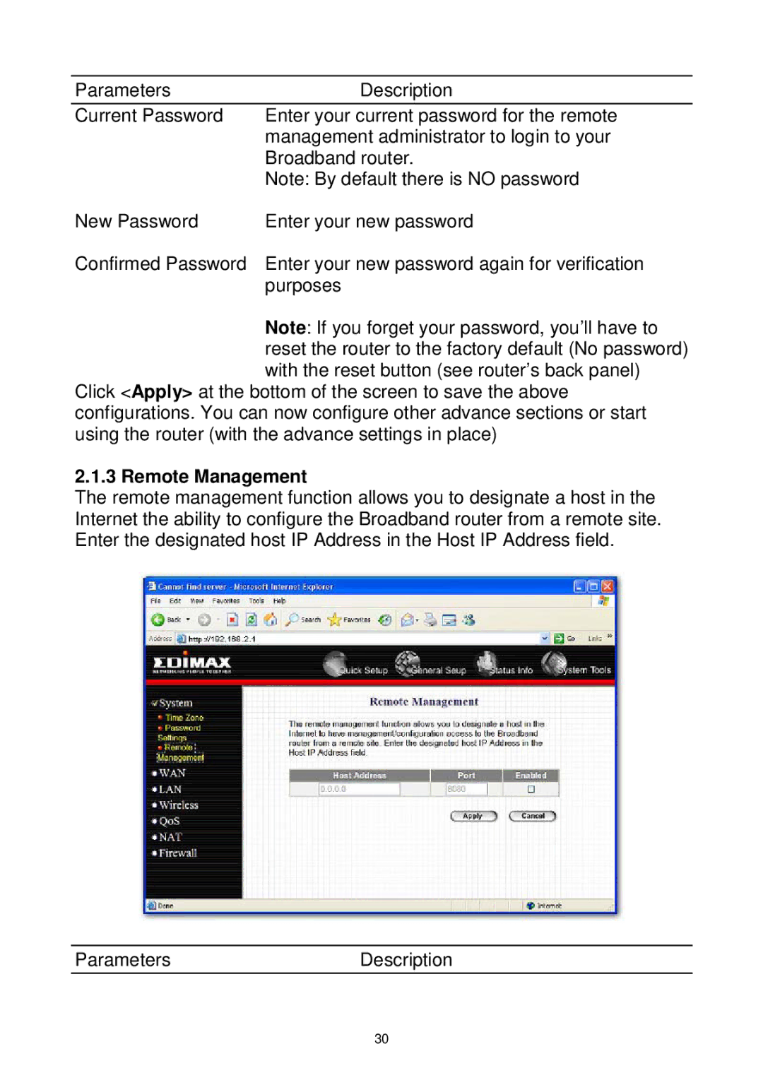 Edimax Technology Wireless Broadband Router manual Remote Management 