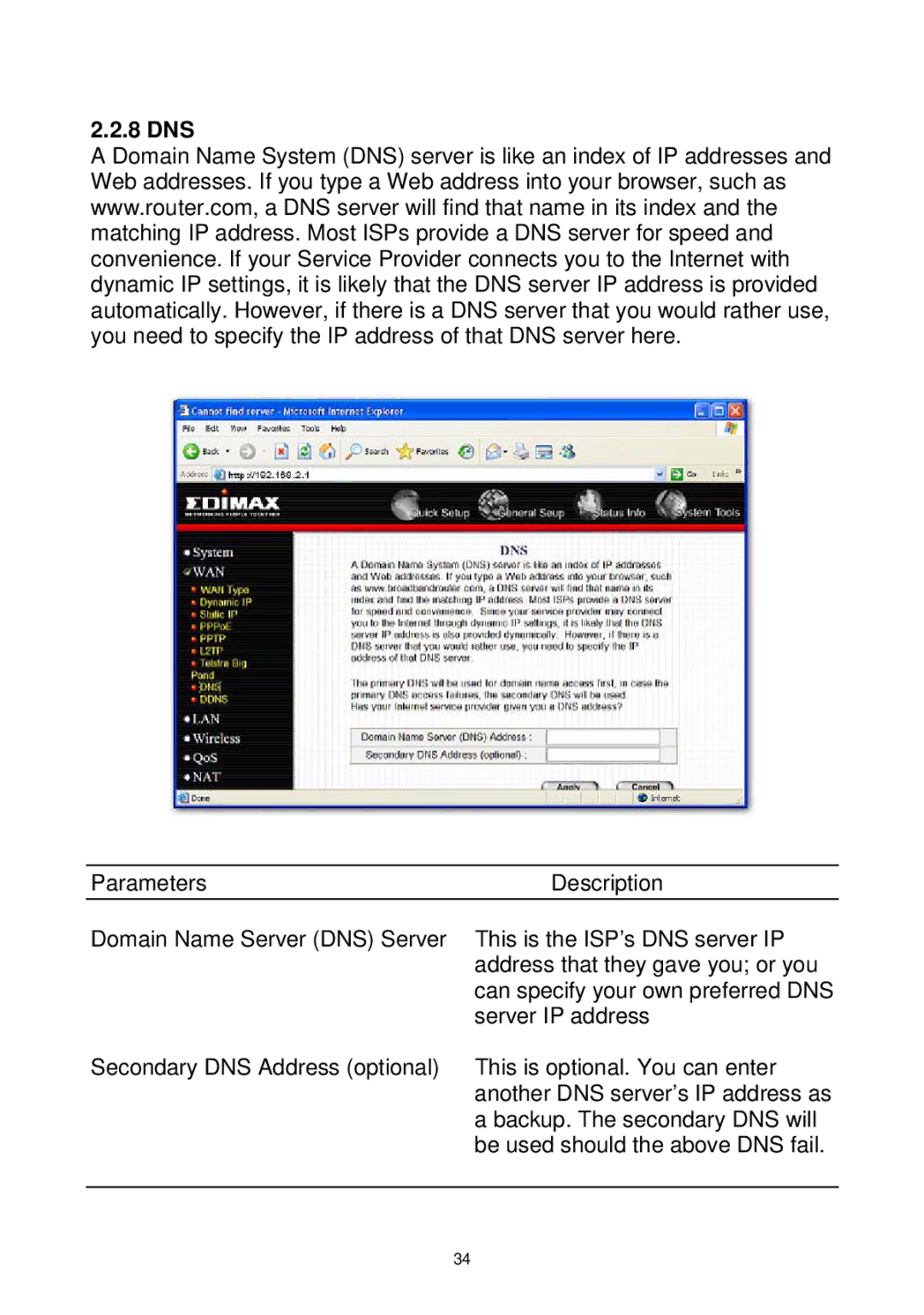 Edimax Technology Wireless Broadband Router manual 8 DNS 