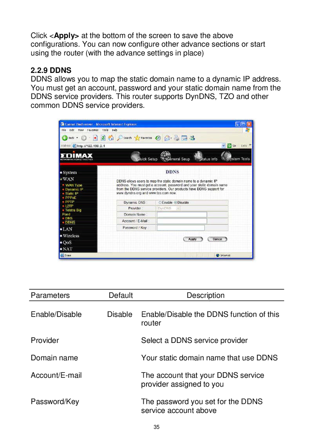 Edimax Technology Wireless Broadband Router manual Ddns 