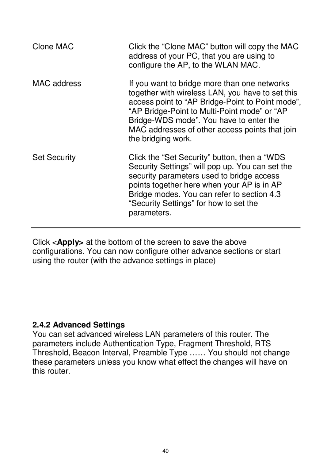 Edimax Technology Wireless Broadband Router manual Advanced Settings 