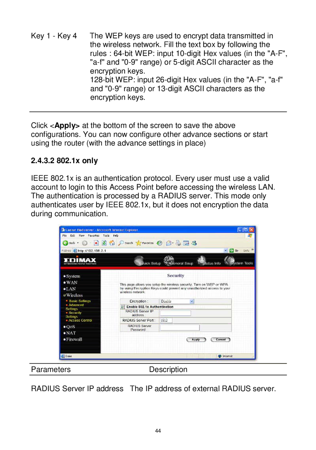 Edimax Technology Wireless Broadband Router manual 3.2 802.1x only 