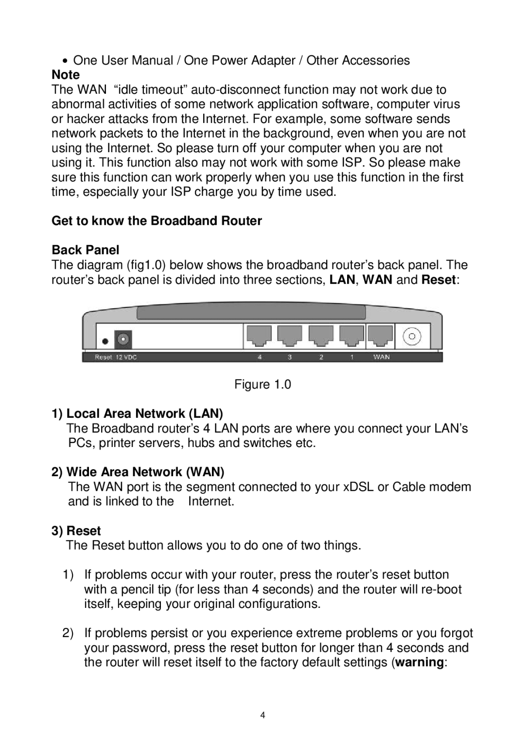 Edimax Technology Wireless Broadband Router Get to know the Broadband Router Back Panel, Local Area Network LAN, Reset 