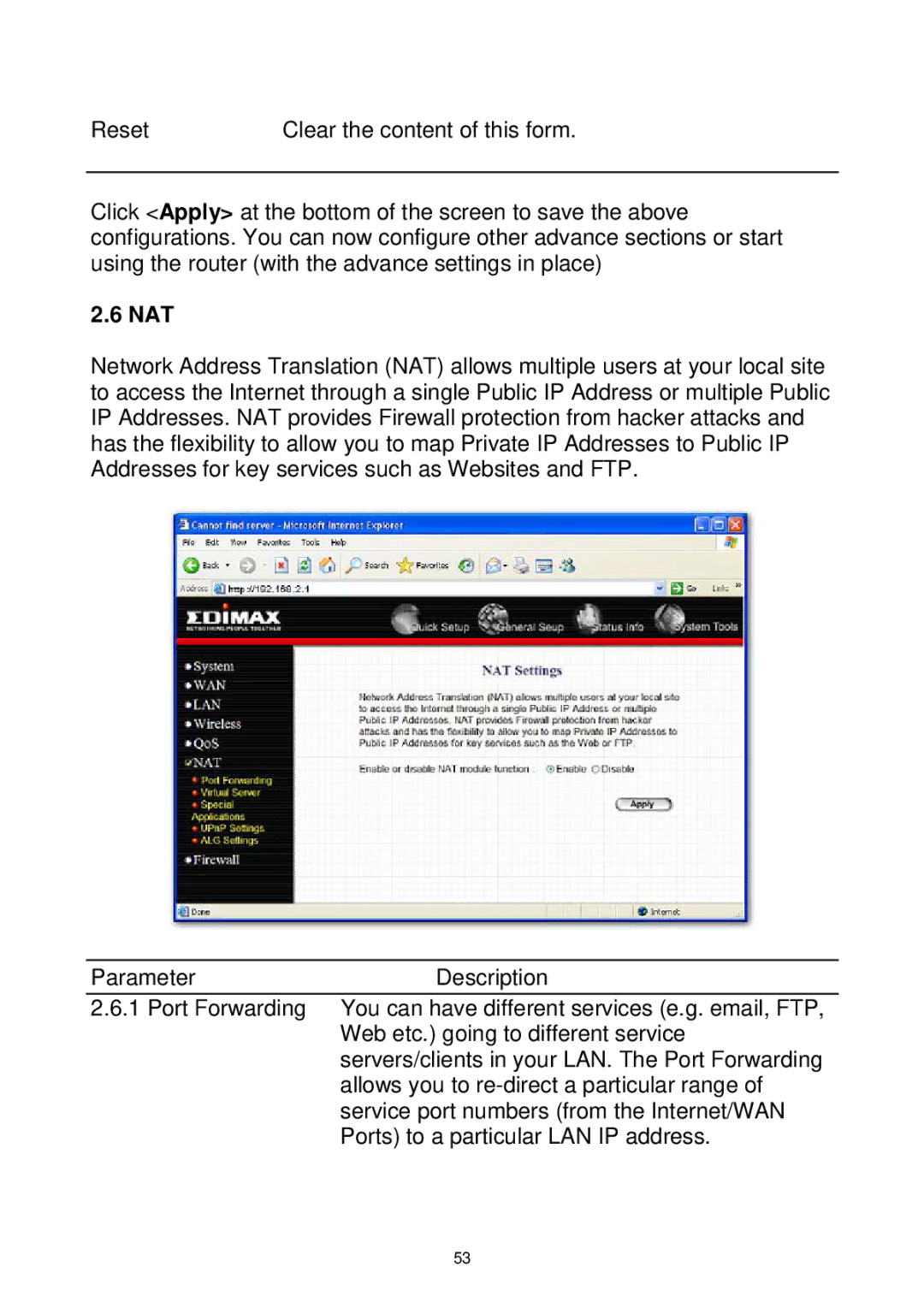 Edimax Technology Wireless Broadband Router manual Nat 