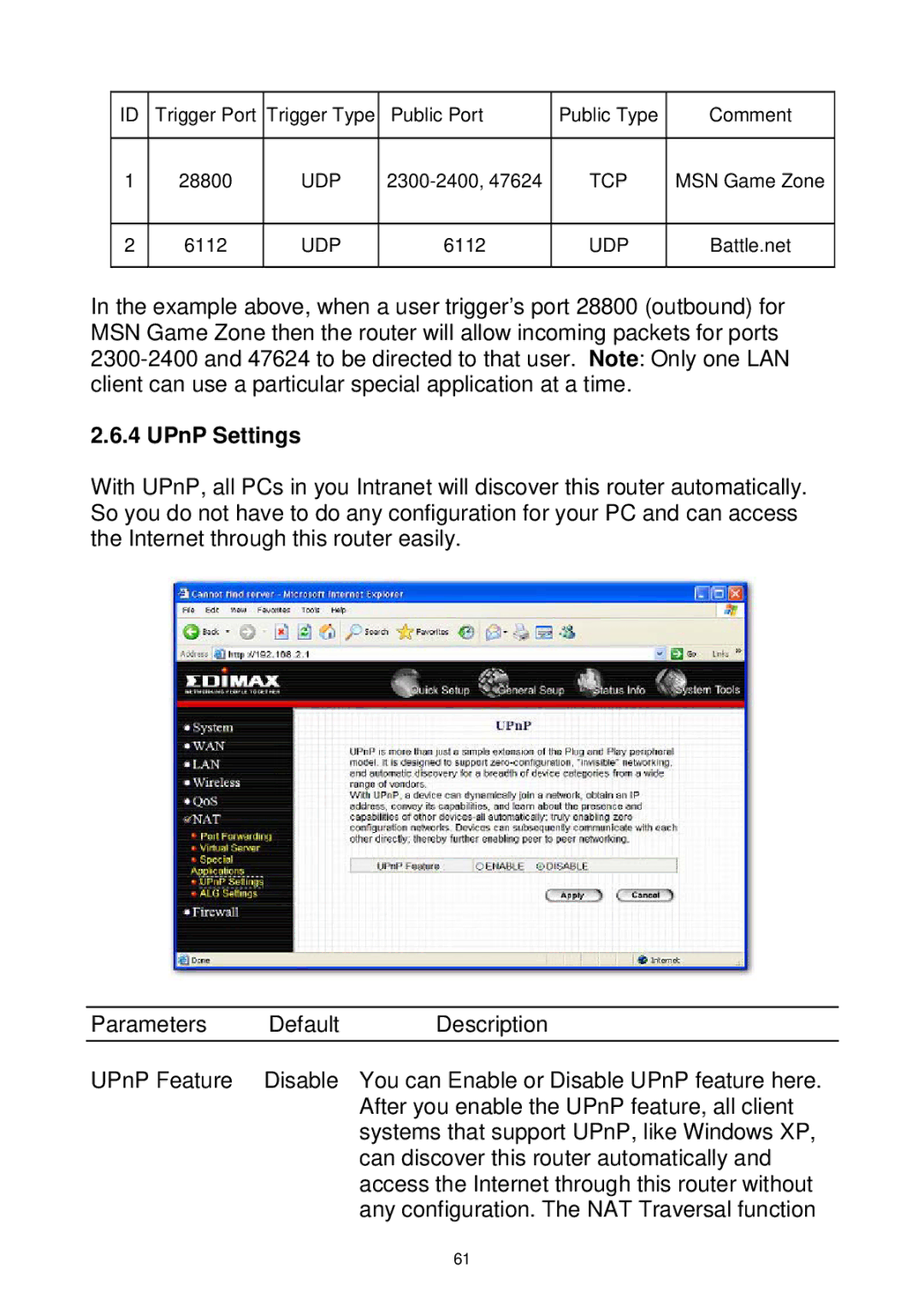 Edimax Technology Wireless Broadband Router manual UPnP Settings 