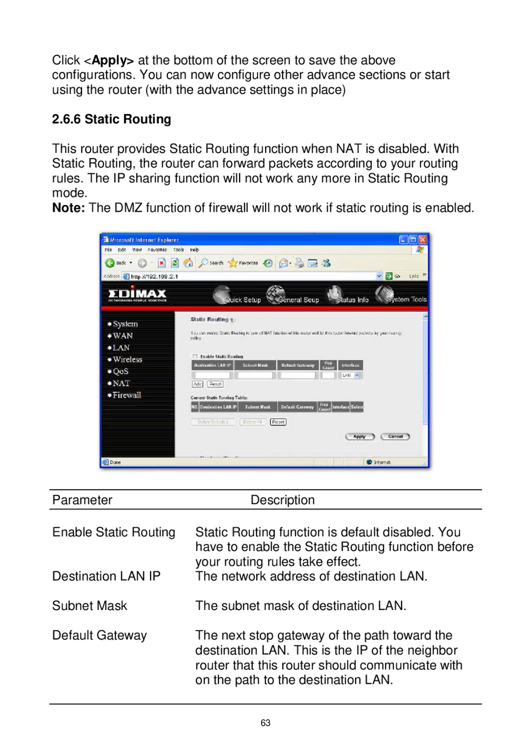 Edimax Technology Wireless Broadband Router manual Static Routing 